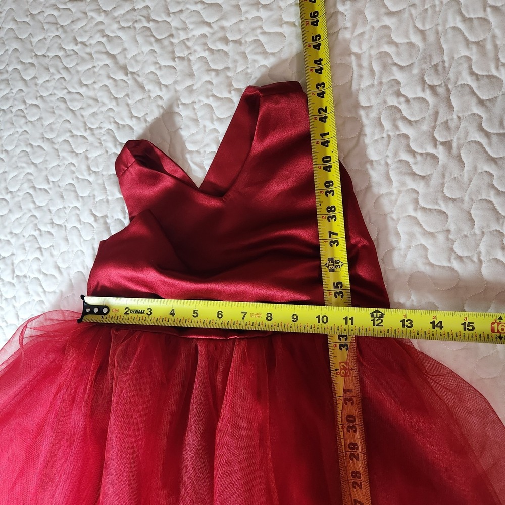 Girls Red Tulle Formal Long Dress Back Bow Christmas Party Photo Medium Chest 27 - Picture 5 of 7